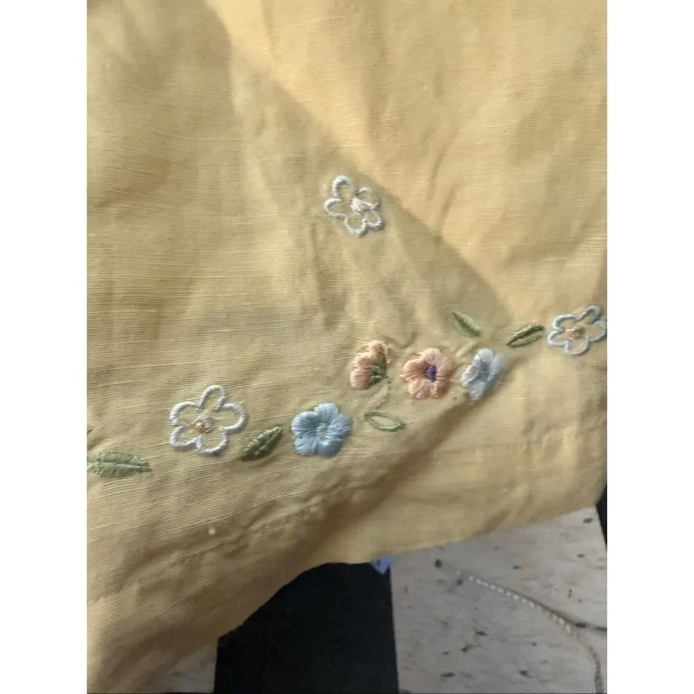 Vintage Gap Kids Girls Yellow Linen Blend Modest Floral Embroidered Dress XXL 14